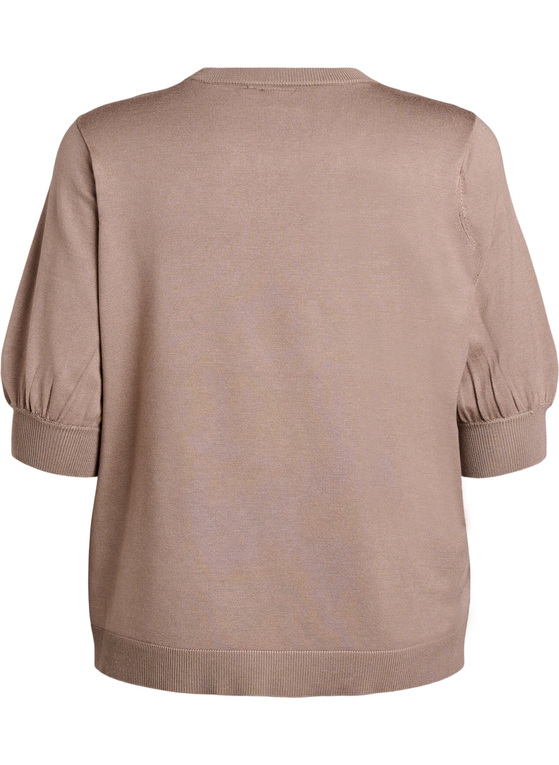 ZizziGebreide blouse met korte mouwen en kleine strikken, Beige, Packshot image number 1