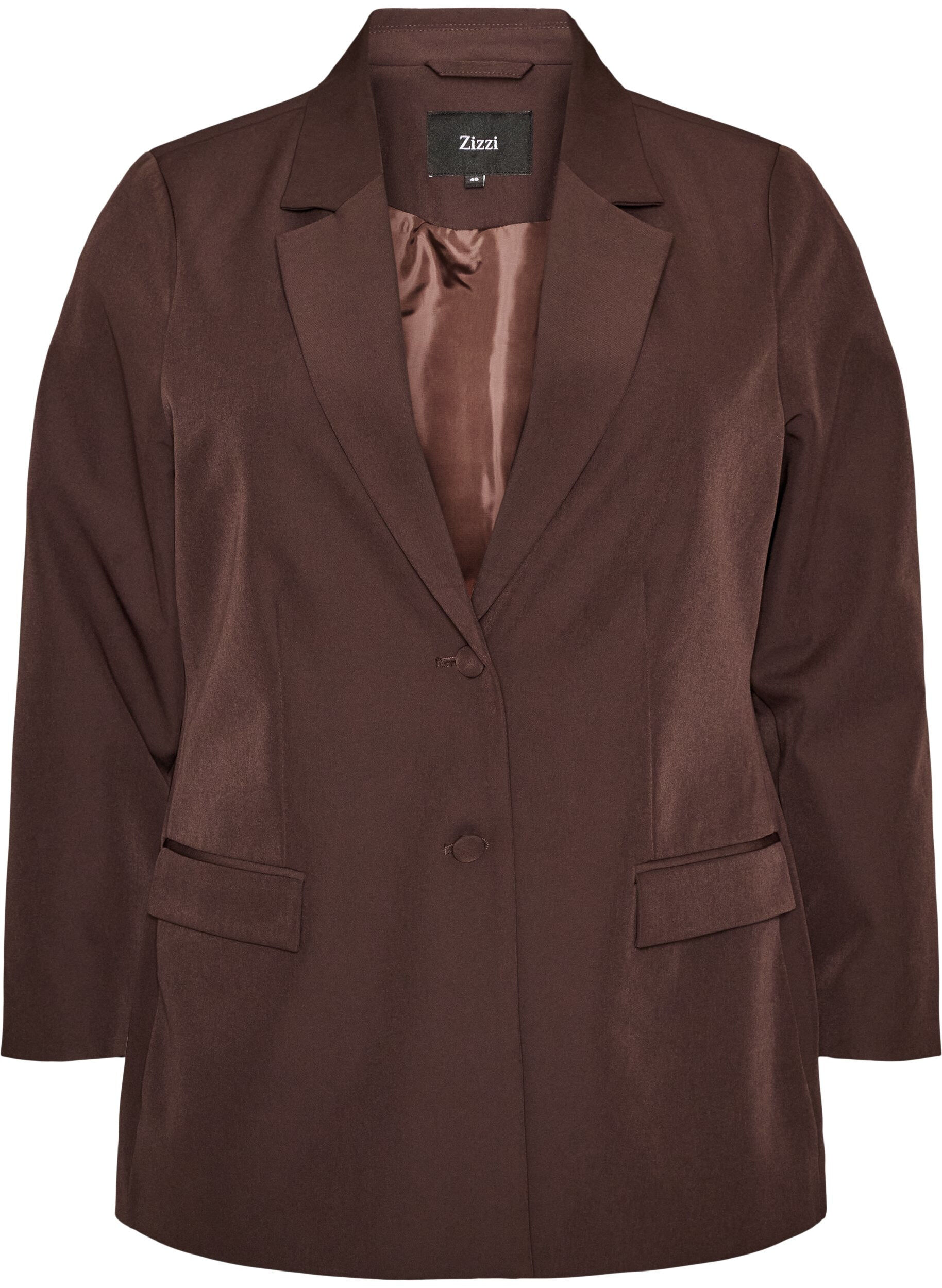 ZizziKlassieke blazer met knoopsluiting, Bruin, Packshot image number 0