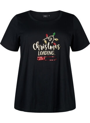 T-shirt de Noël à paillettes, Black W. Loading, Packshot image number 0