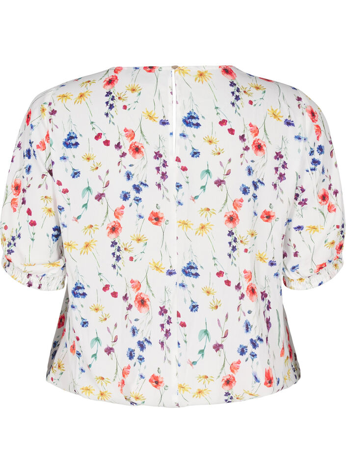 Gebloemde blouse met smokwerk, Blauw, Packshot image number 1