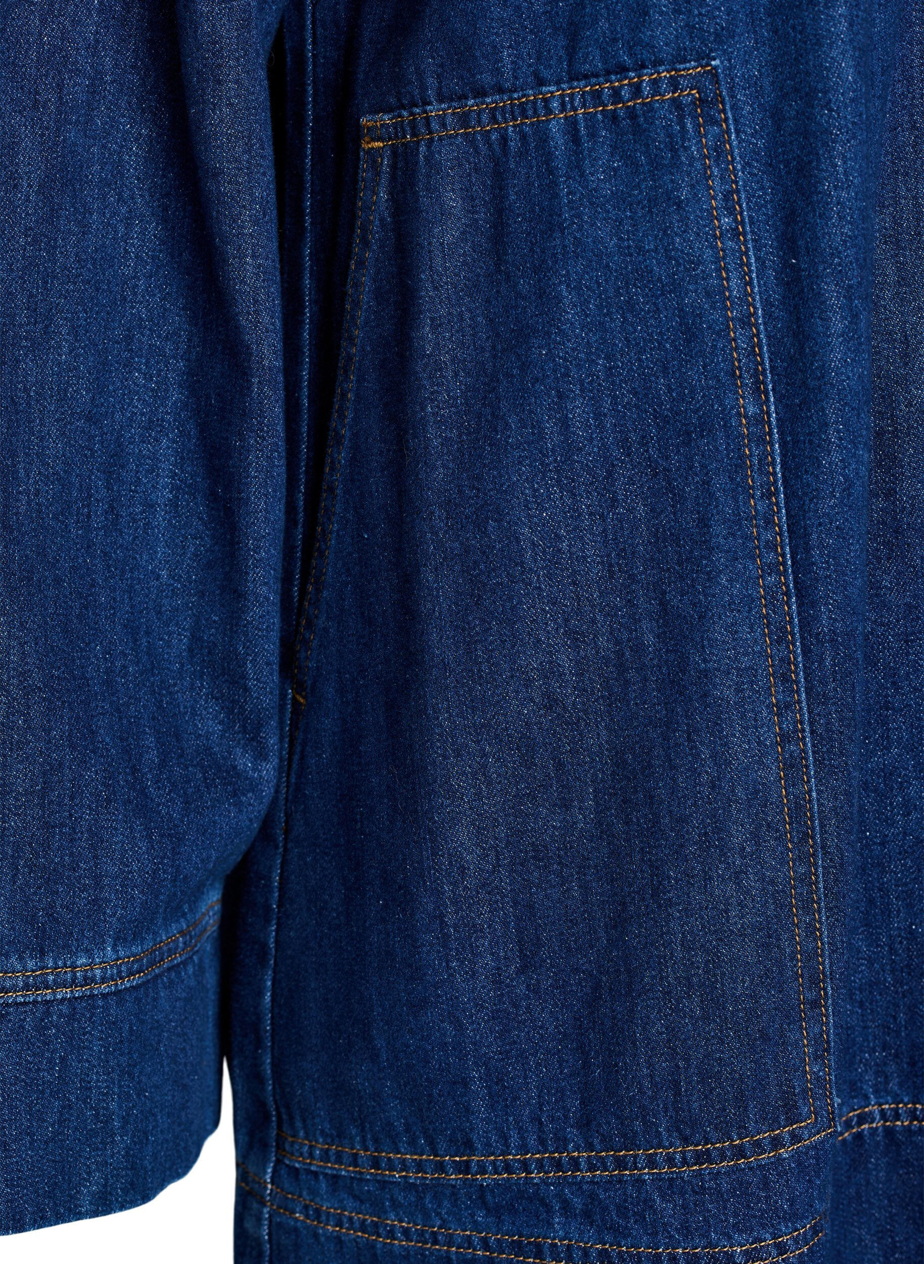 ZizziKorte denimjurk met kraag en knoopsluiting, Blauw, Packshot image number 3