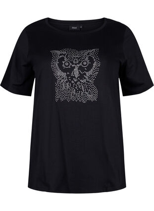 T-shirt avec rivets en coton biologique, Black Owl, Packshot image number 0