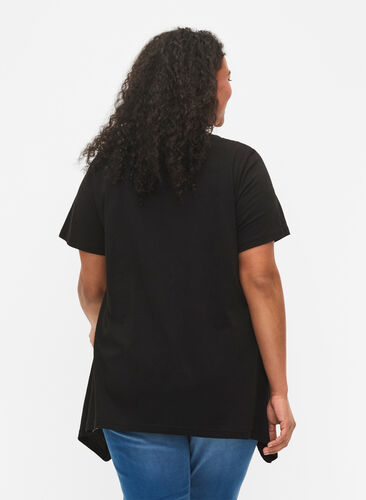 T-shirt en coton avec imprimé de texte, Black HAPPY, Model image number 1
