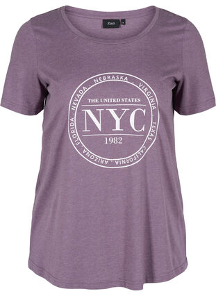 T-shirt chiné avec imprimé et manches courtes, Vintage Violet Mel., Packshot image number 0