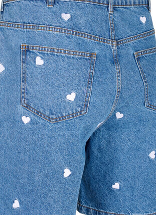Shorts en jean taille haute ornés de cœurs brodés, Light Blue Heart, Packshot image number 3