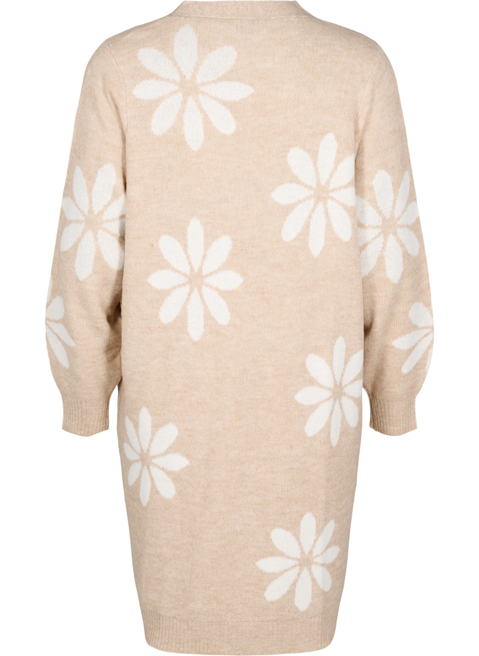 ZizziLange cardigan met bloemen breisel, Simply Taupe Comb, Packshot image number 1