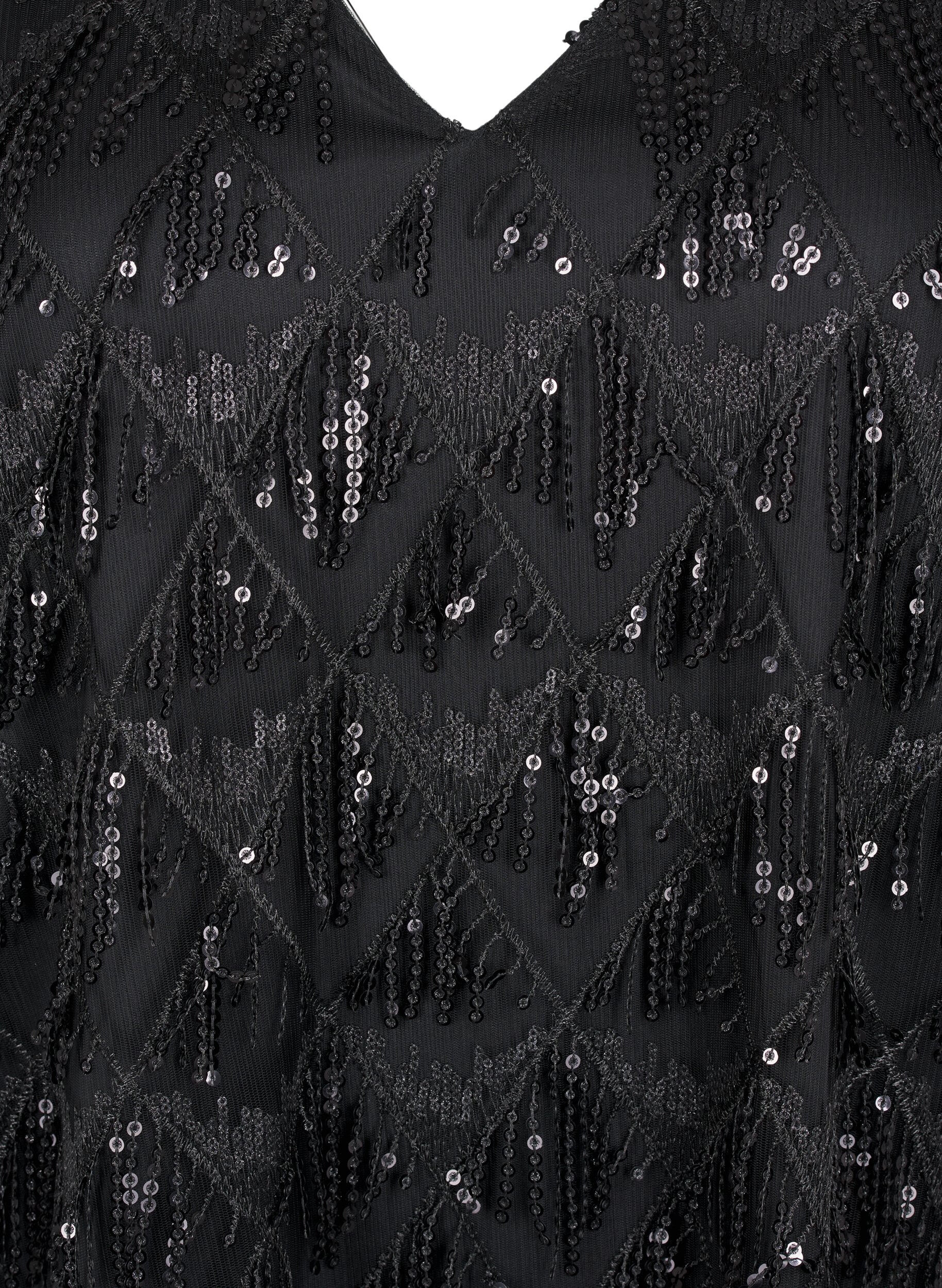 ZizziParty blouse met pailletten franjes en 3/4 mouwen, Black, Packshot image number 2