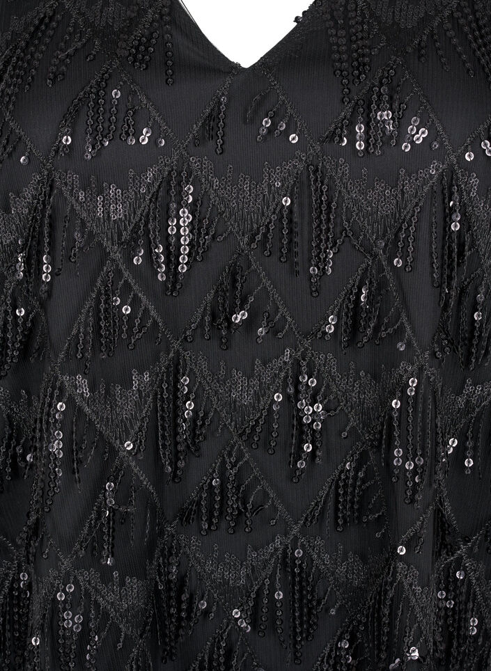 Chemisier de fête à franges pailletées et manches 3/4, Black, Packshot image number 2