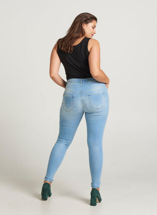 Super slim fit Amy jeans met hoge taille, Light blue denim, Model image number 0