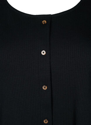 Geribd t-shirt met korte mouwen en knopen, Black, Packshot image number 2