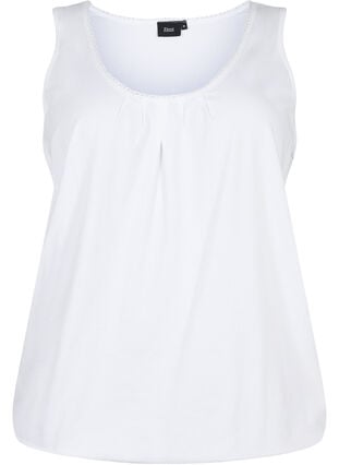 Top en coton avec col rond et bordure en dentelle, Bright White, Packshot image number 0