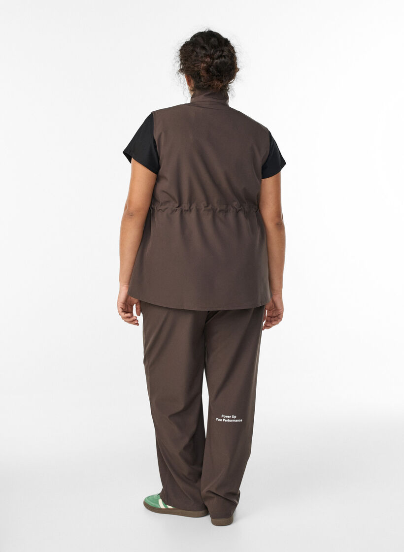 Pantalon de sport taille haute et coupe droite, Marron, Model image number 0