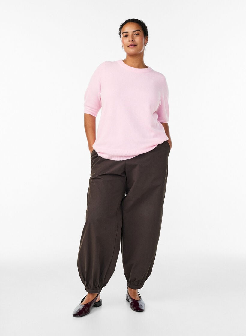 Gebreide blouse met korte mouwen, Roze, Model