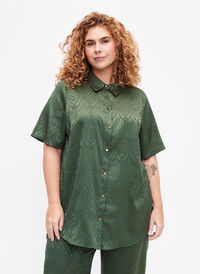 Chemise longue avec motif texturé, Duck Green, Model