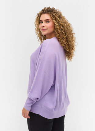 Pull tricoté à manches longues et ourlet côtelé, Purple Rose, Model image number 1