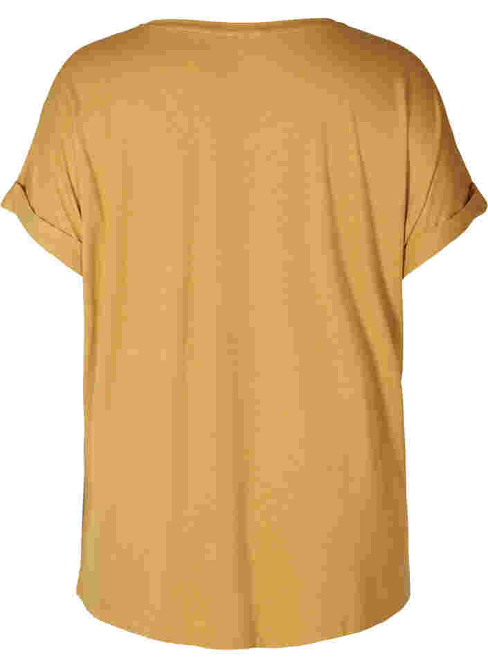 T-shirt in viscosemix met ronde hals, Honey Mustard , Packshot image number 1