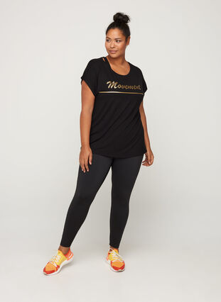 T-shirt de sport avec imprimé sur la poitrine, Black, Model image number 2