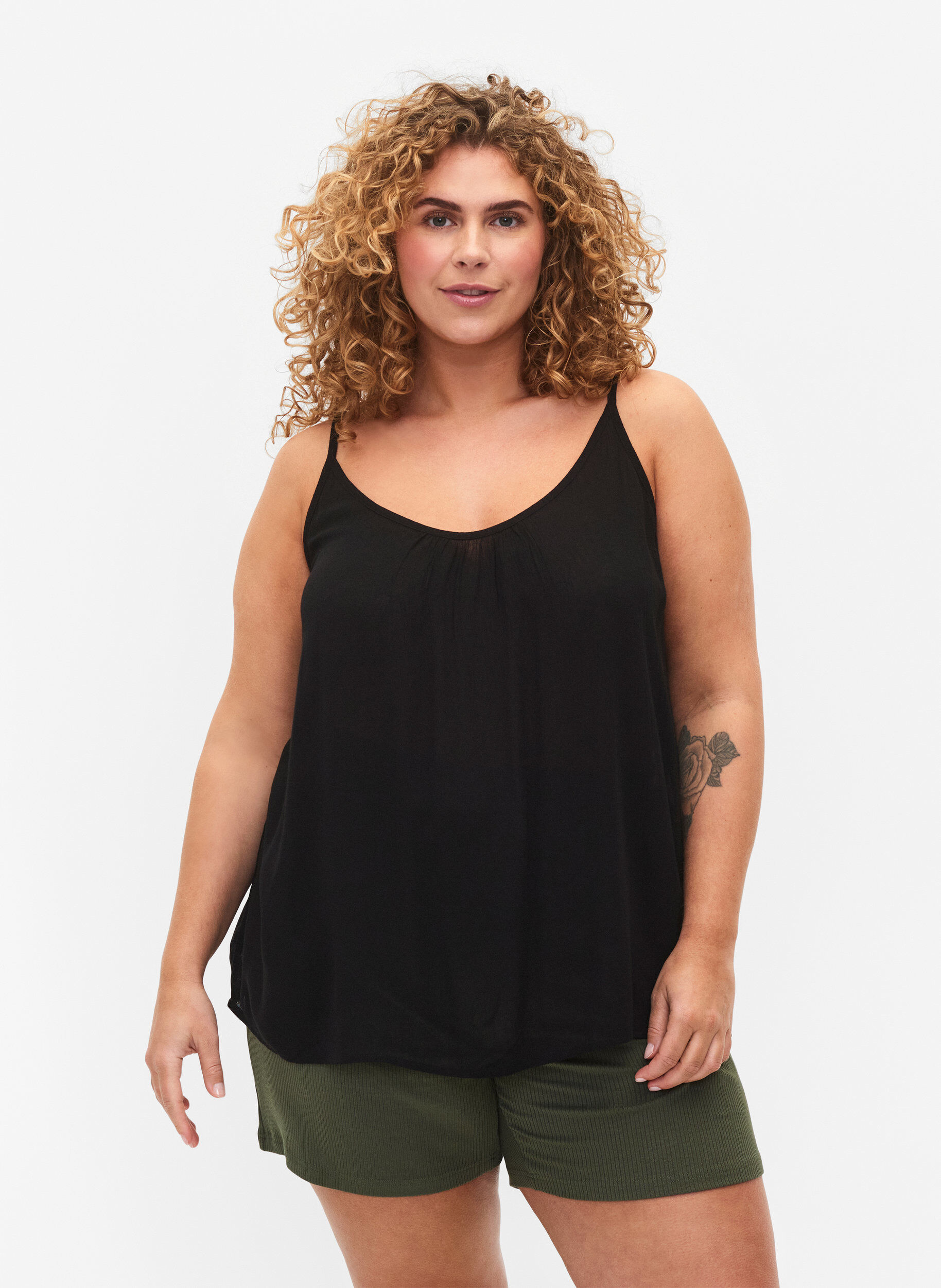 Top &agrave; bretelles en viscose, Noir, Model