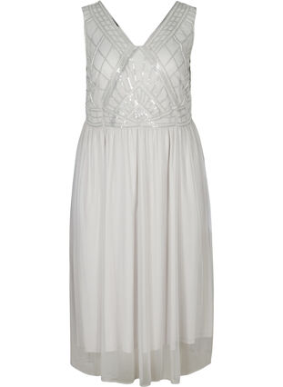 Midi-jurk met pailletten en v-hals, LIGHT GREY, Packshot image number 0
