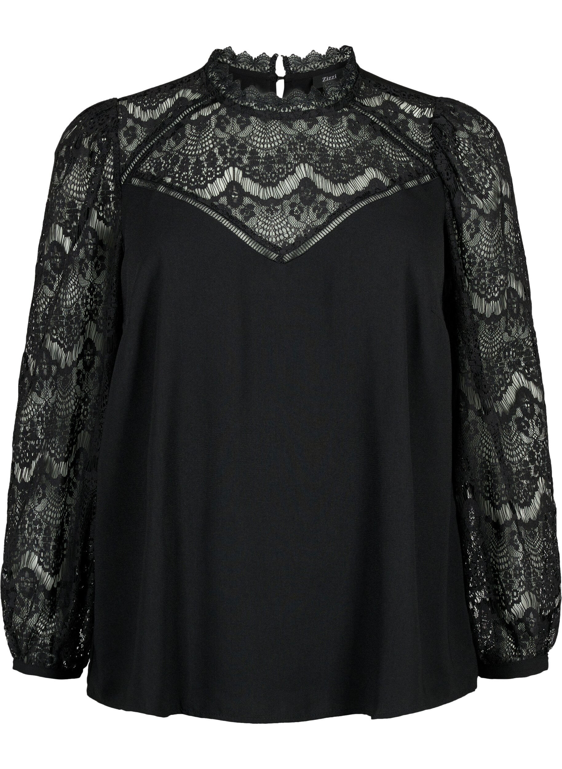 ZizziBlouse met lange mouwen en kant, Black, Packshot image number 0