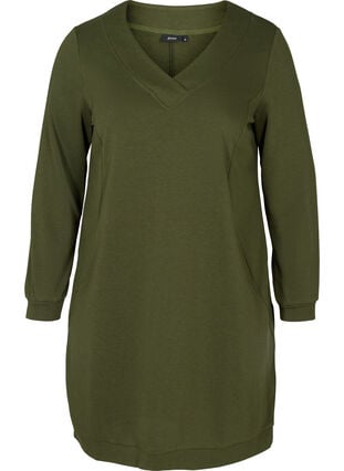 Robe col V sophistiquée , Khaki Green , Packshot image number 0
