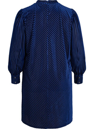 Getextureerde jurk in velours, Evening Blue, Packshot image number 1