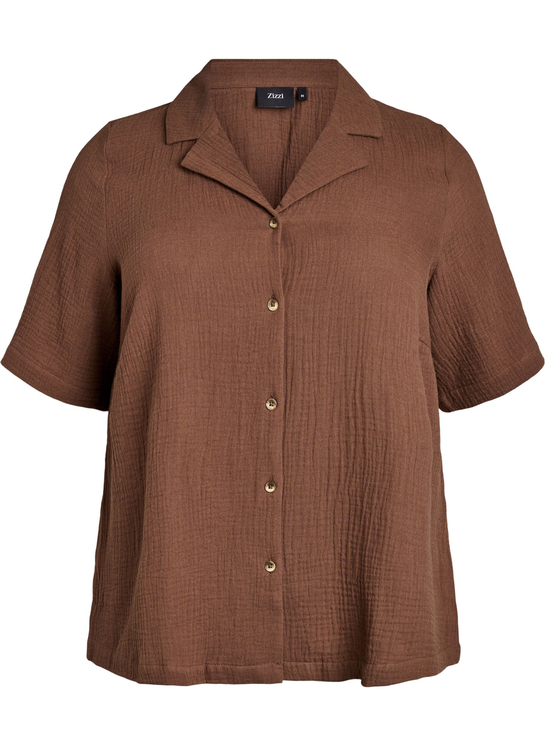 Zizzi Chemise &agrave; manches courtes en mousseline de coton, Marron, Packshot image number 0