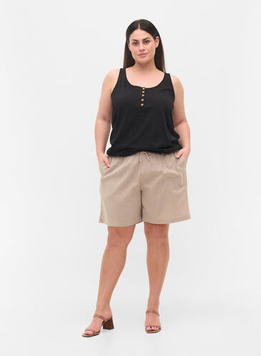 Losse shorts in katoenmix met linnen, Simply Taupe, Model image number 0
