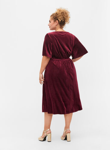 Velours jurk met v-hals en glitters, Winetasting, Model image number 1