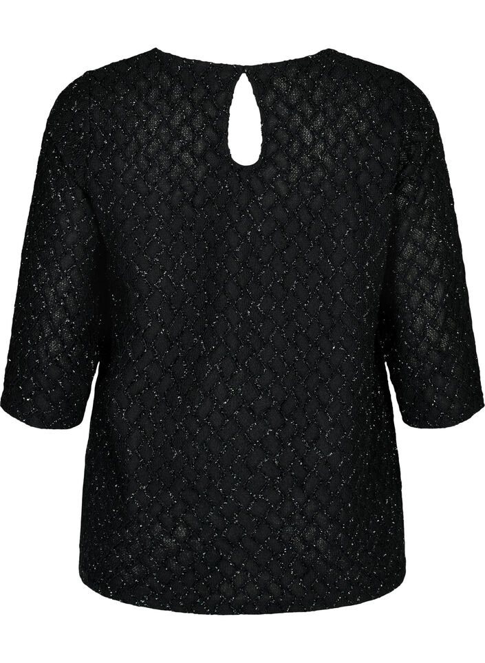Blouse à motif scintillante avec manches 3/4, Black, Packshot image number 1