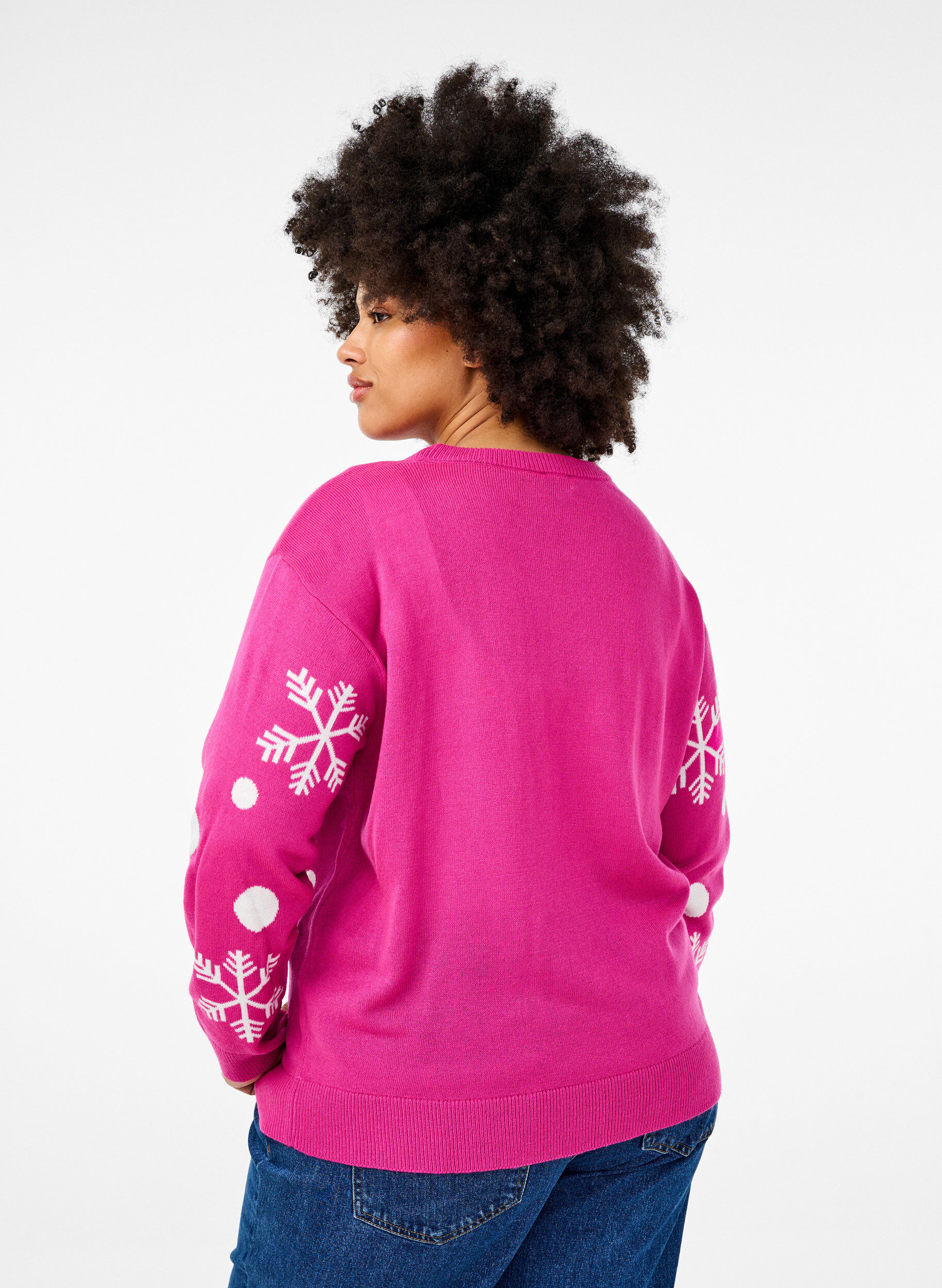 Zizzi Pull de No&euml;l &agrave; col rond, Pink Glow Comb, Model image number 1