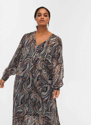 Maxi-jurk met paisley printen striksluiting, Black Paisley, Model image number 2