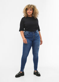 Amy jeans met hoge taille en knopen, Blue denim, Model