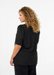 Blouse met knoopdetail en korte pofmouwen, Zwart, Model image number 2