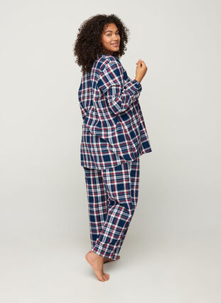 Bas de pyjama en coton à carreaux, Navy Comb Check, Model image number 0