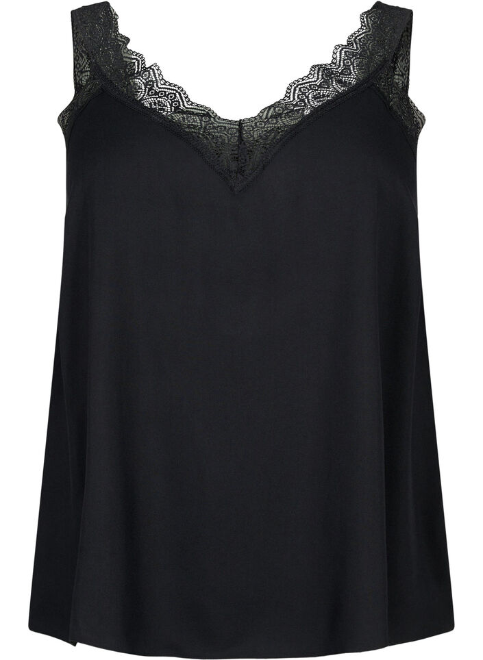 Top avec dentelle en viscose, Black, Packshot image number 0