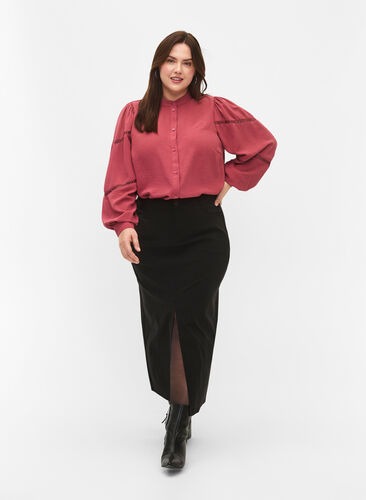 Lange rok met split aan de voorkant, Black, Model image number 0