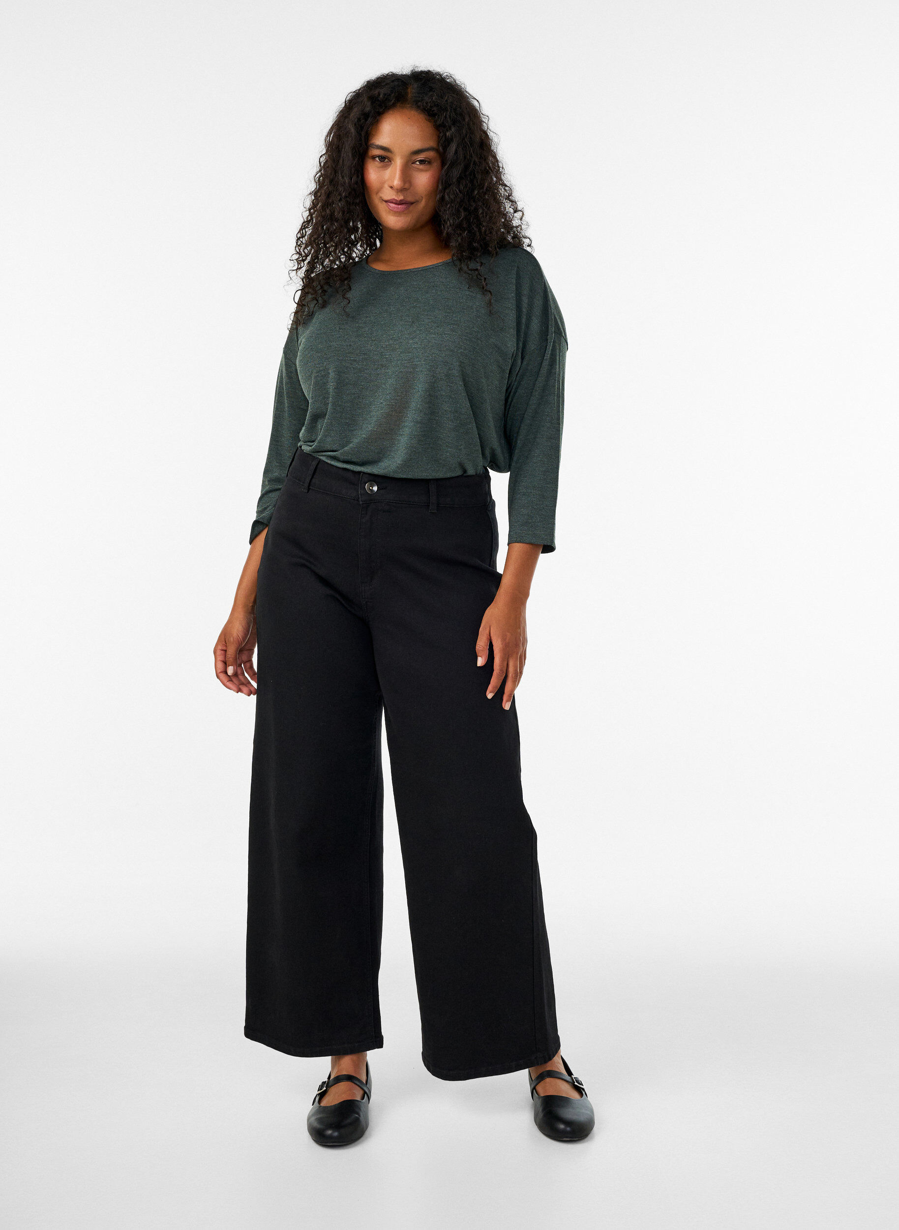ZizziBlouse en jersey avec manches 3/4, Vert fonc&eacute;, Model image number 1