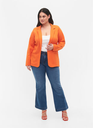 Blazer simple avec bouton et poches décoratives, Mandarin Orange, Model image number 2