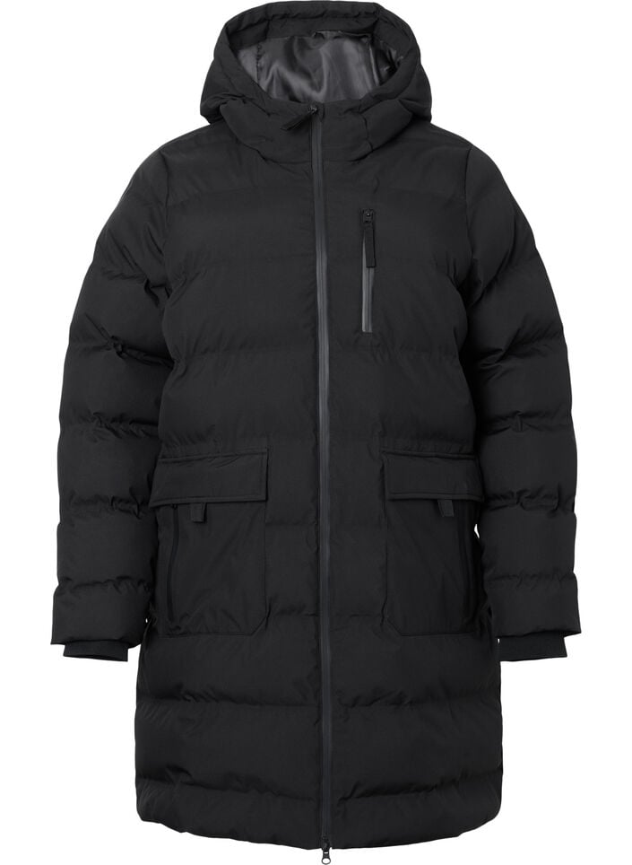 Doudoune avec capuche et poches, Noir, Packshot image number 0