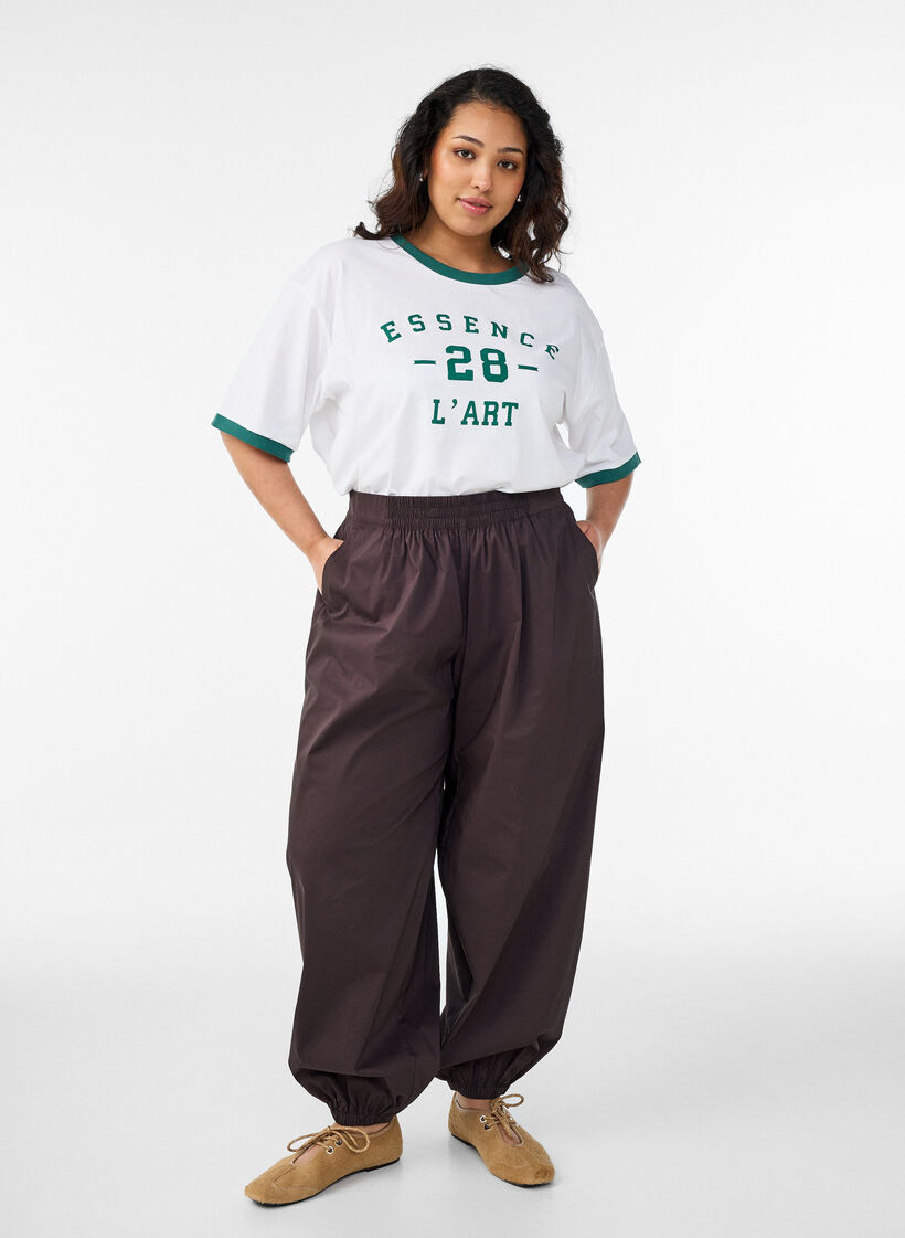 Pantalon ballon avec poches et ceinture &eacute;lastique, Marron, Model image number 0