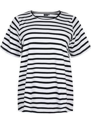 T-shirt rayé en coton biologique, Black Stripes, Packshot image number 0