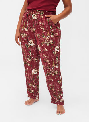 Pantalon de pyjama avec imprimé floral, Cabernet Flower Pr., Model image number 2
