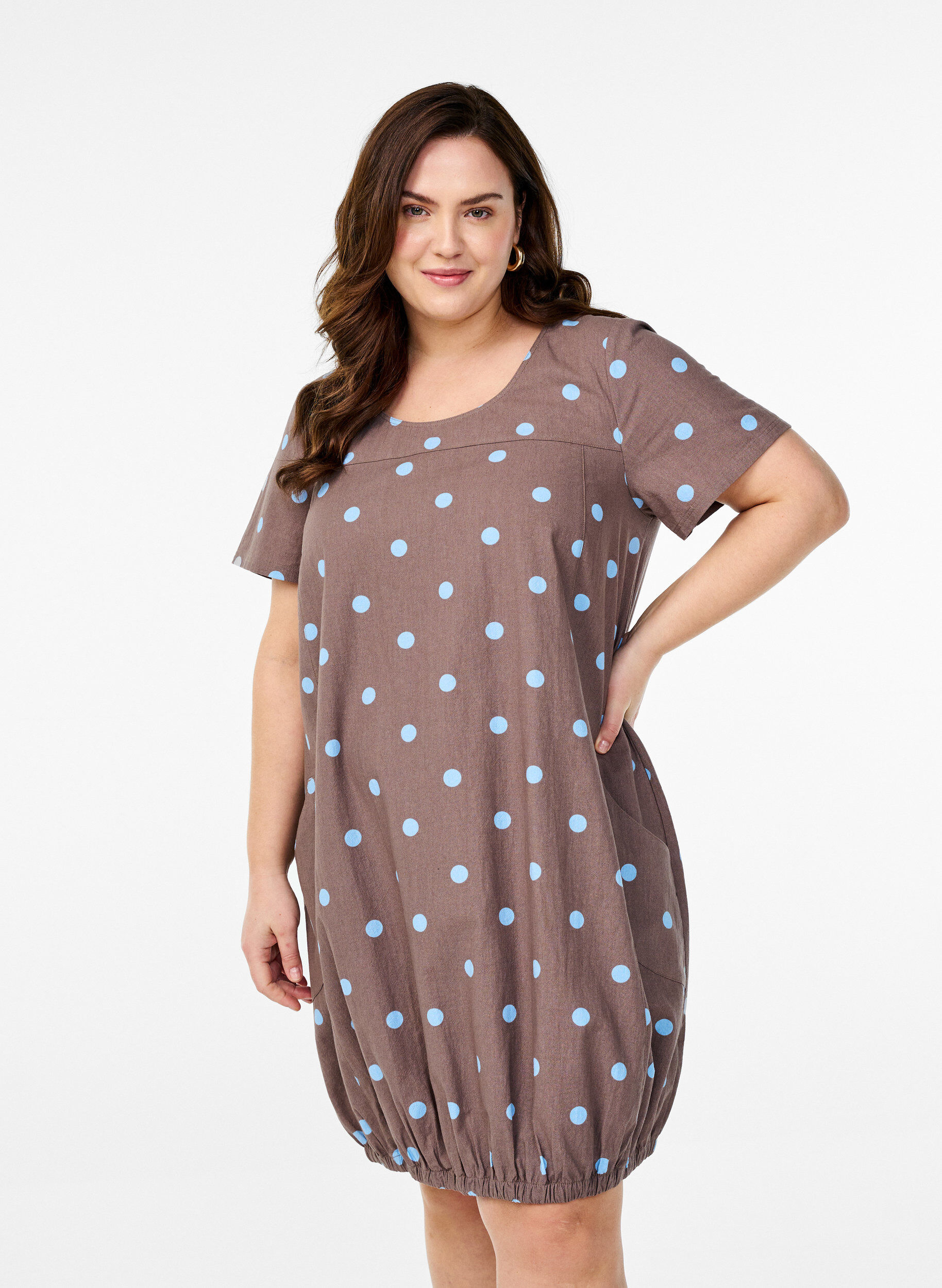 Katoenen jurk met korte mouwen en print, Blauw, Model