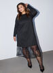 Jersey jurk met glitter en kanten rand, Zwart, Model image number 0