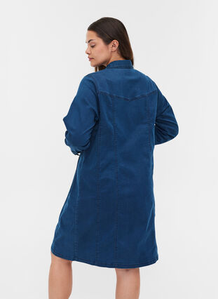 Robe en jean avec fermeture éclair et col, Dark blue denim, Model image number 1