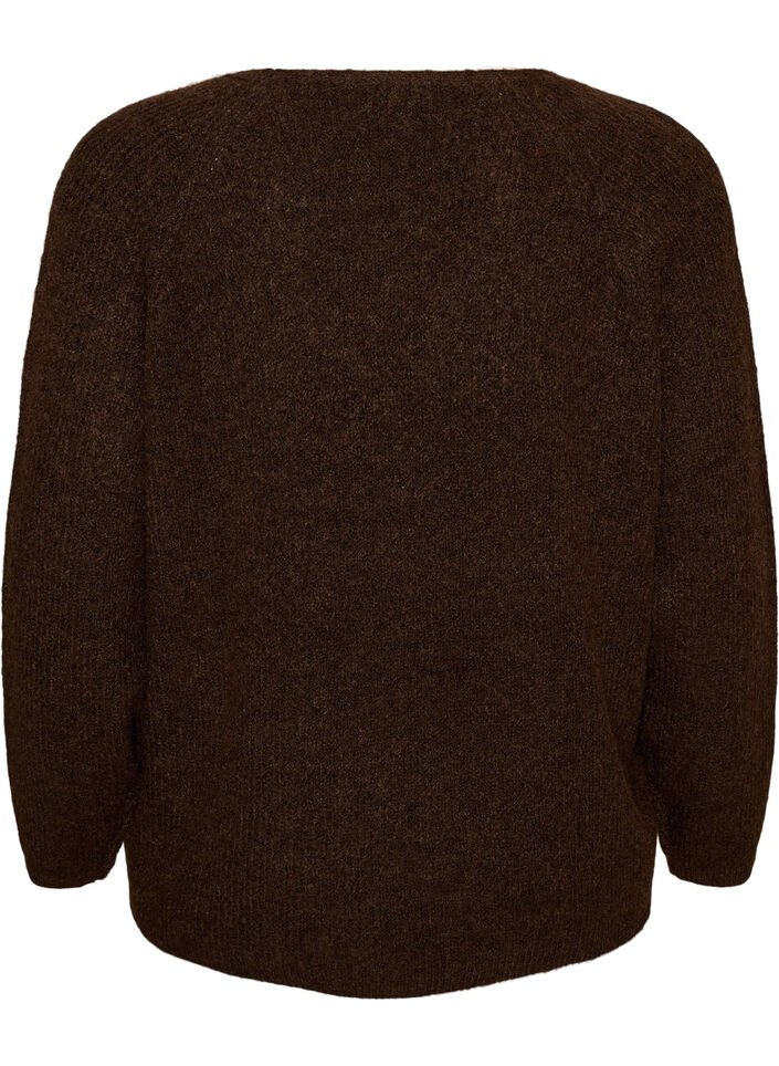 Blouse en maille avec col en V et manches raglan, Marron, Packshot image number 1