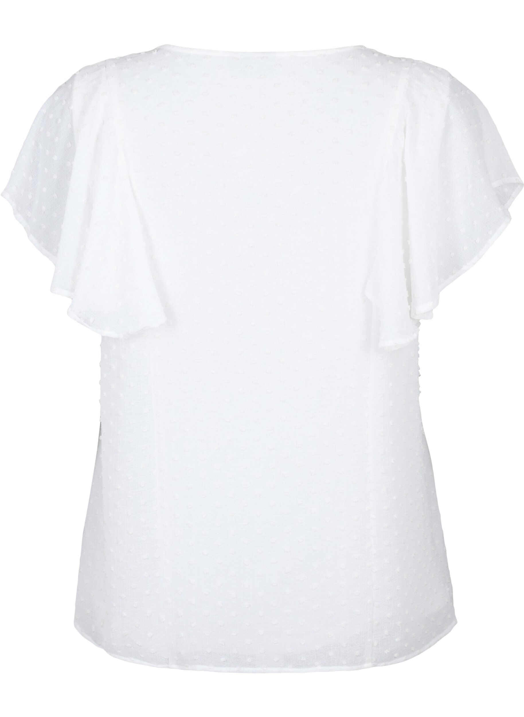 ZizziBlouse met gestippelde textuur en korte mouwen, Bright White, Packshot image number 1