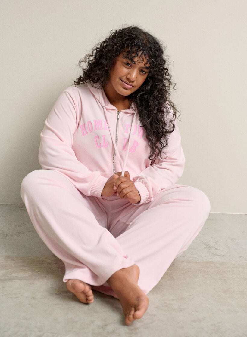 Zachte velours hoodie met ritssluiting, Roze, Image image number 0