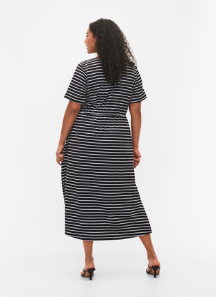 Katoenen midi-jurk met korte mouwen, Black Stripe, Model image number 1
